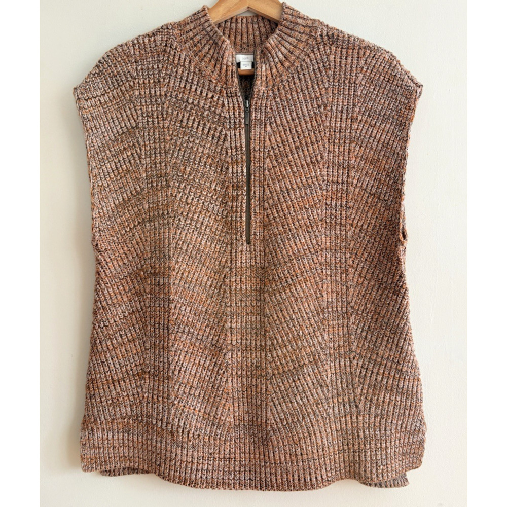 J JILL Rib Textured Marled Sweater‎ Vest Womens M Half Zip Sleeveless Mock Neck